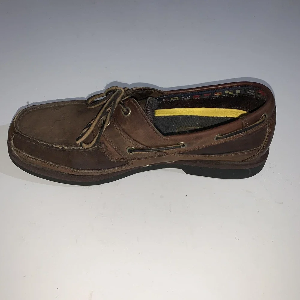 Timberland Boat Shoes Mens Size 10 Brown Leather Deck Moc Toe Slip On 71024